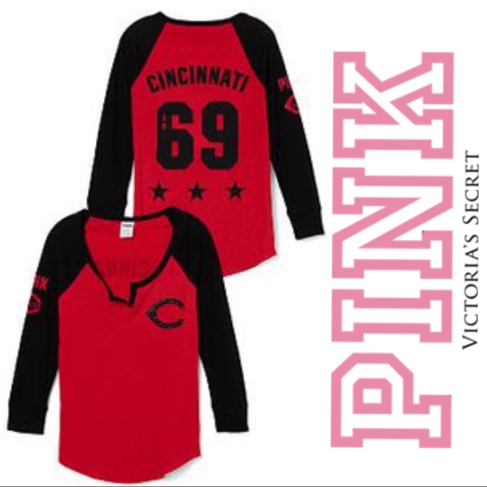 VS PINK LG CINCINNATI REDS 3/4 SLEEVE BASEBALL TEE